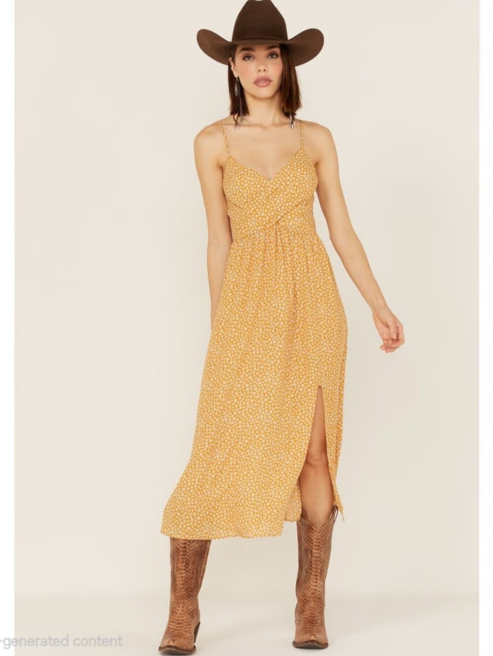 Sage The Label Yellow Floral Midi Slip Dress with Side Slit Size Large